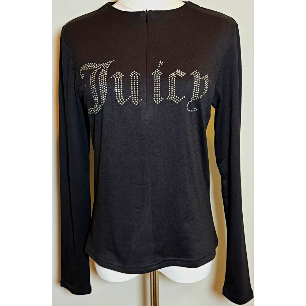 Juicy Couture Women's Pajama Top L Black Long Sleeve Bling Logo 1/4 Zip NWT